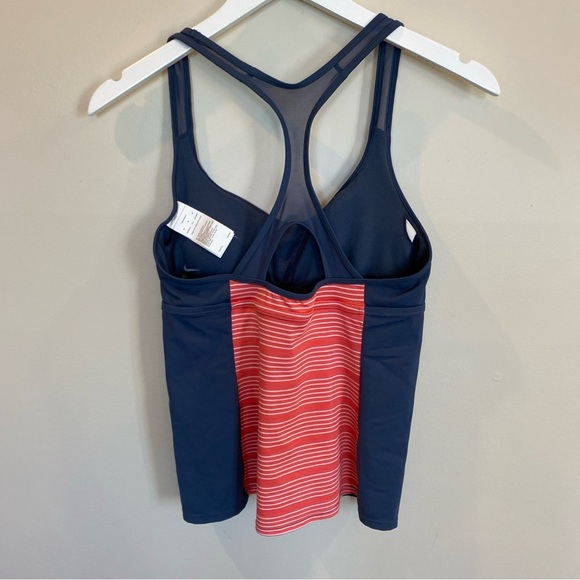 Nike Womens Tankini Swim Top Medium Gray Pink Stripes Racer back - Picture 5 of 5